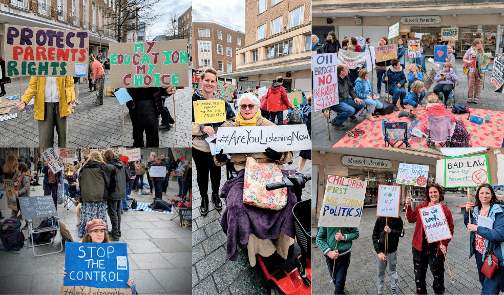 Parents in Exeter rally against the Children’s Wellbeing and Schools Bill